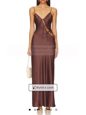 Lioness Brown Satin Lace-Up Maxi Dress